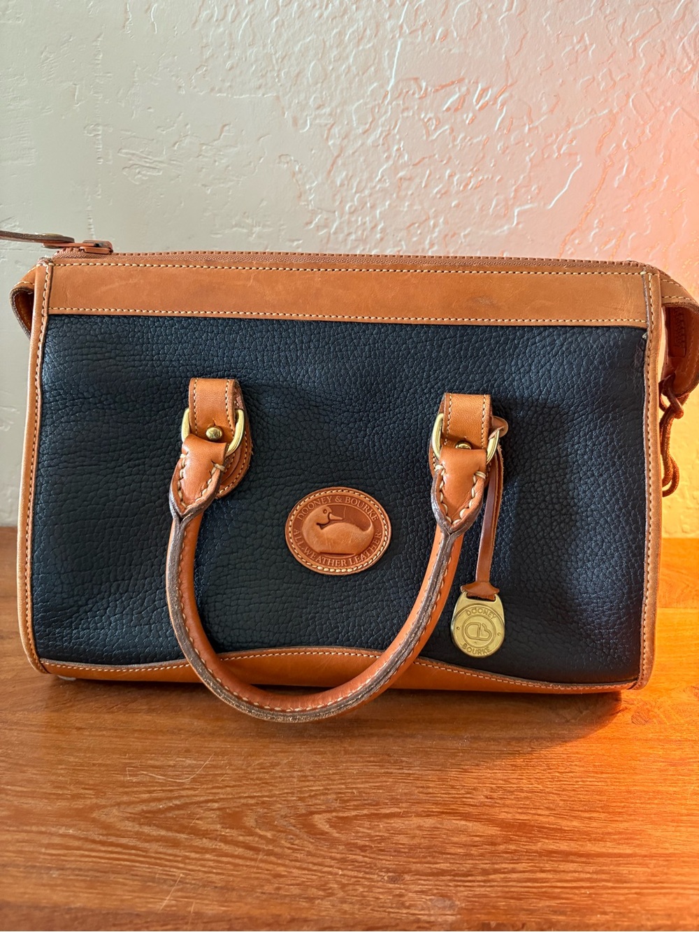 Dooney & Bourke Vintage Black and Brown Pebble Leather Satchel